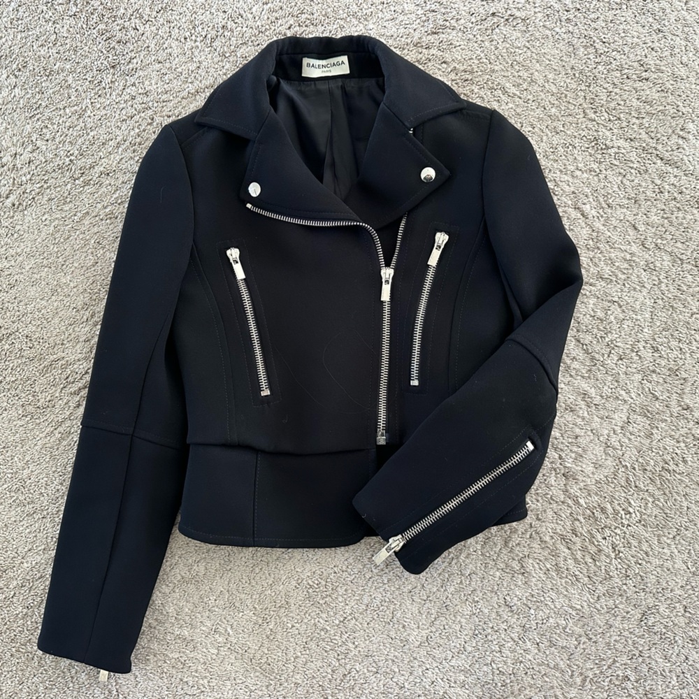 Balenciaga Black biker-Style Jacket with Silver Hardware, XS excellent condition